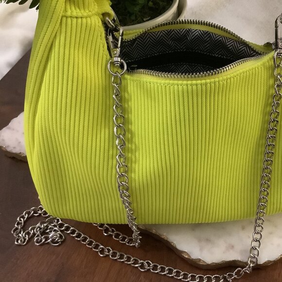 LE-MIEL-STATEMENT NEON YELLOW TOP HANDLE BAG WITH SILVER CROSBODY HARDWAREK-NWT - Picture 2 of 11